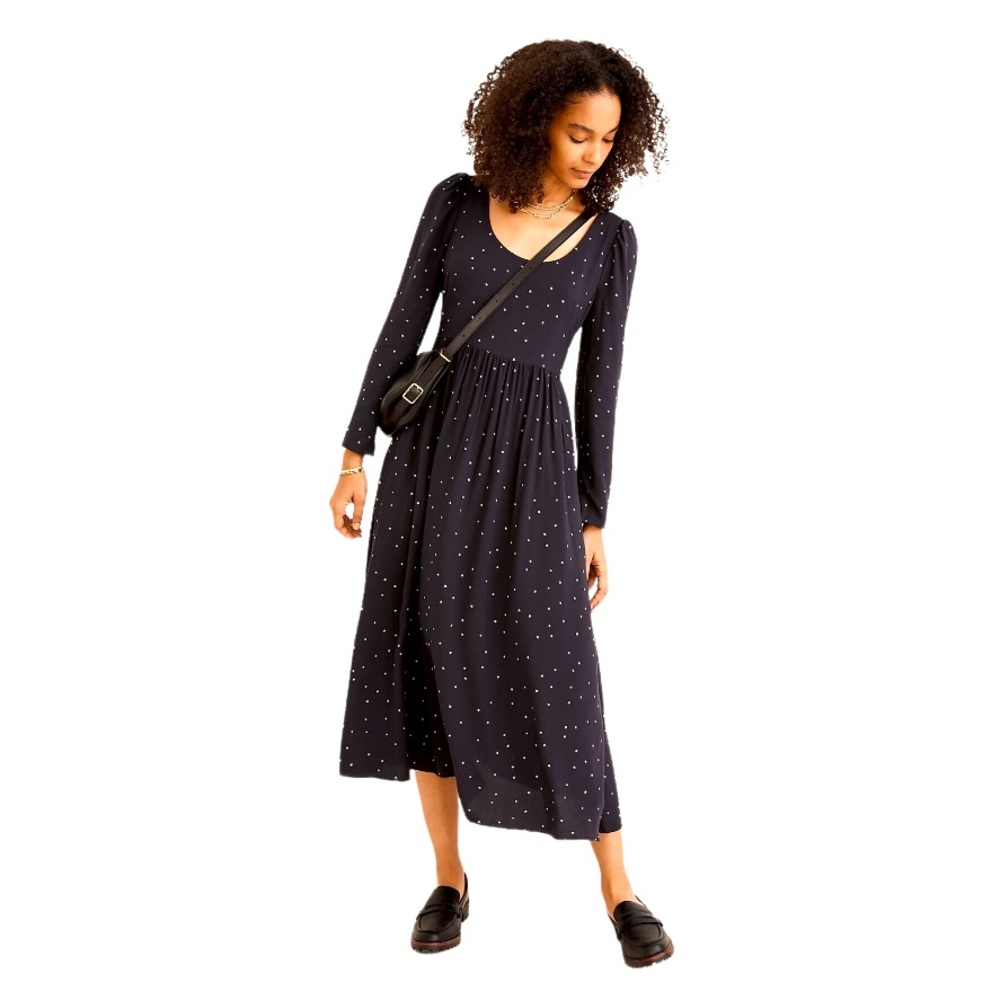 MADEWELL Alicia Long-Sleeve Scoopneck Midi Dress in Night Stars Size 14 EUC